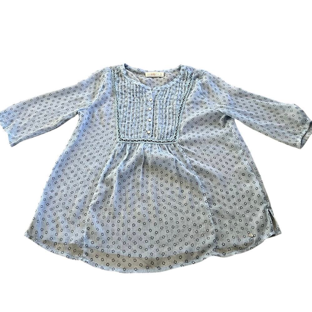 Abercrombie & Fitch Women's Blue 3/4 Sleeves Sheer Button Up Blouse Top Size M